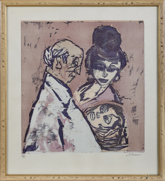 Mino Maccari (1898-1989), Figure, litografia es. 51/61, cm 53x49, firmato in basso a destra, entro cornice