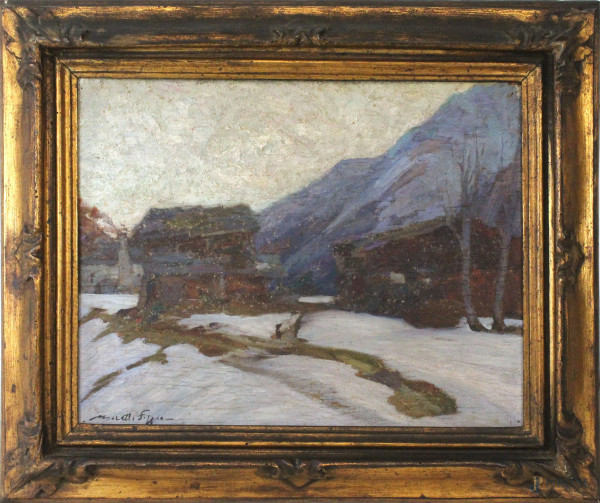 Mario Moretti Foggia - Paesaggio montano, olio su tavola, cm 33x42, entro cornice