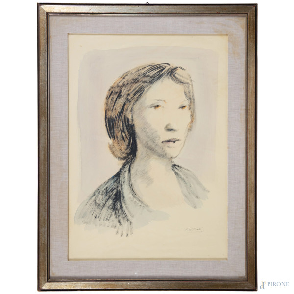 Domenico Purificato (1915-1984), Volto, litografia su carta, cm 70x60 compreso passepartout, firmato in basso a destra, entro cornice