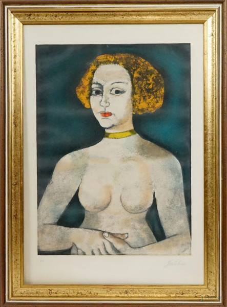 Franco Gentilini - Volto di donna, litografia, cm 88x62, entro cornice