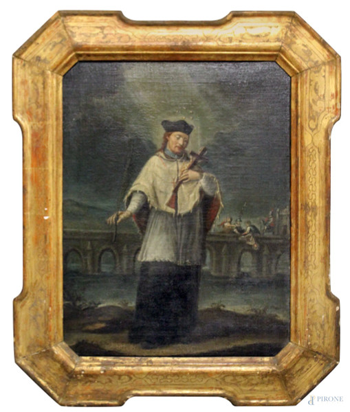 San Giovanni Nepomuceno, olio su tela, cm. 62x49, XVIII sec, entro cornice.