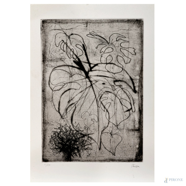 Guido Strazza, lotto di 2 incisioni astratte, firmate in basso es. 1/50, misure massime cm 26x18