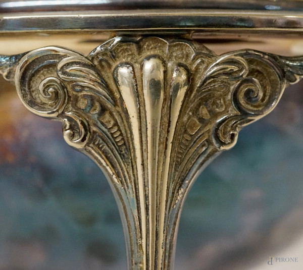 Scaldavivande in metallo argentato, Inghilterra, XX secolo, cm h 20x33x22