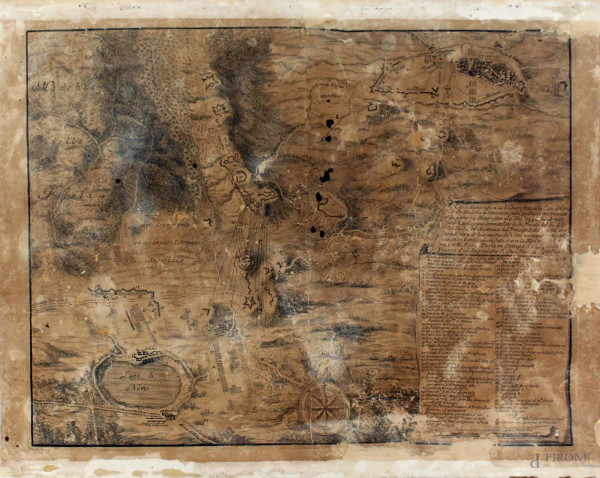 Carta topografica di Velletri, incisione, cm 42,5x54, XVIII secolo, (difetti)