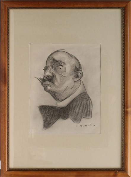 Ritratto di Marinetti, carboncino su carta cm, 33x40, firmato G. Boetto, entro cornice.