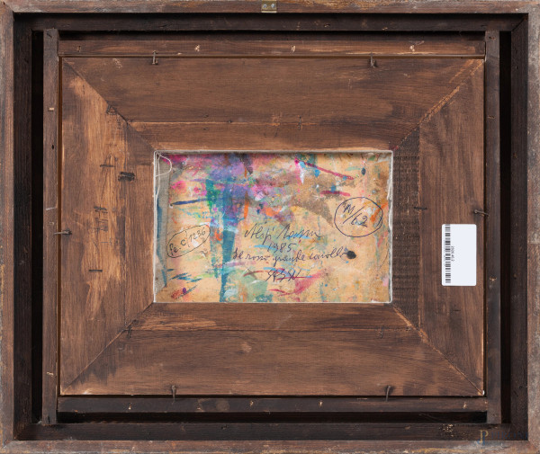 Aligi Sassu (1912-2000), Il rosso grande cavallo, 1985, olio su cartone, cm 16,5x25, firmato in b...