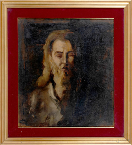 Cristo, XX secolo, olio su tavola, cm 60x53, firmato in basso a destra, entro cornice