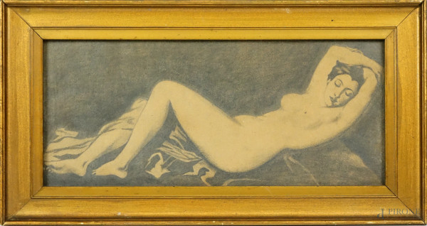 Nudo di donna, matita su carta, cm 14x32, entro cornice