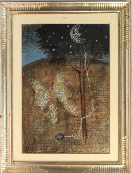 Enrico Benaglia - Enrico Benaglia, La farfalla notturna, pastello su carboncino, cm 46 x 31, entro cornice.