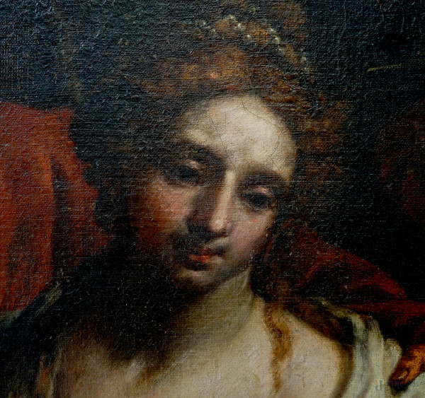 Scuola genovese del XVII secolo, Cristo e l'adultera, olio su tela, cm 93,5x117, entro cornice