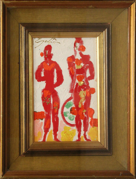 Antonio Vangelli - Figure, olio su tela, 30x20 cm, entro cornice