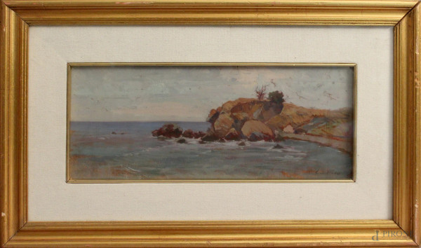 Adolfo Tommasi - Costa, olio su tavola, cm 15 x 36, entro cornice.