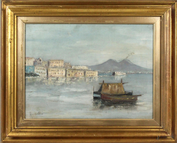 Golfo di Napoli, olio su tela, cm 30x40, firmato, entro cornice