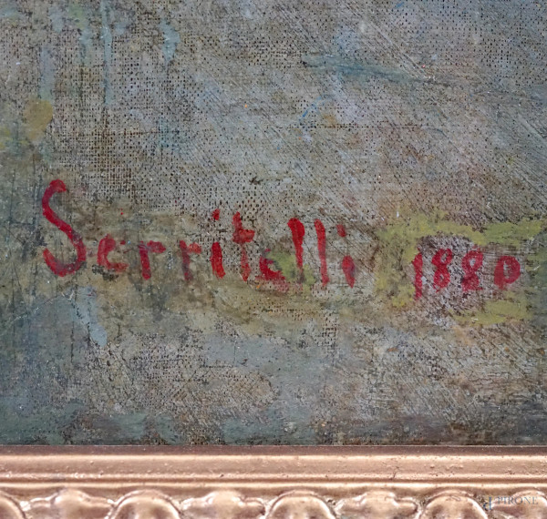 Costiera amalfitana, tela applicata su tavola, cm 58x77,5, firmato in basso a sinistra, entro cor...