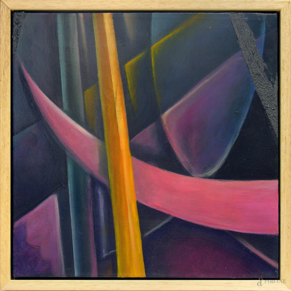 Stefania Rinaldi, Linee dinamico-futuriste, olio su tela, cm 30x30, firmato 