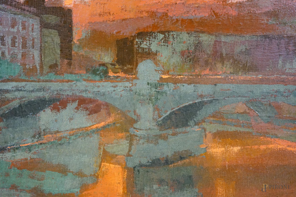 Lungotevere, olio su tela, firmato e datato in basso a sinistra Attardi [1]973, cm 50,5x70