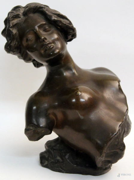 Giuseppe  Renda - Busto di fanciulla, scultura in bronzo, H. 24 cm.