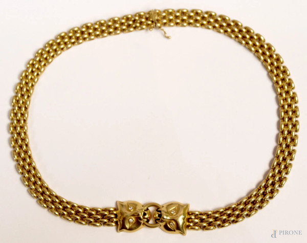 Collana Unoaerre in oro 18 kt con giuntura a forma di pantera, gr. 61,3.