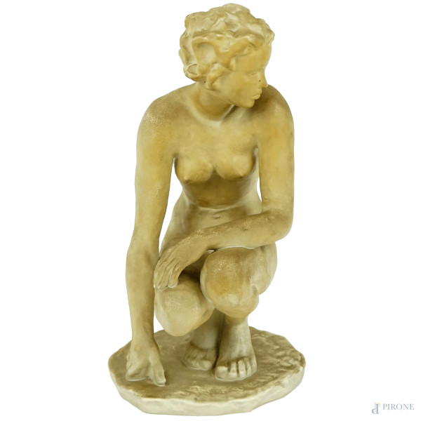 Nudo femminile, scultura in porcellana Rosenthal da un modello di Fritz Klimsch (1870-1960), cm h 37, (lievi difetti).