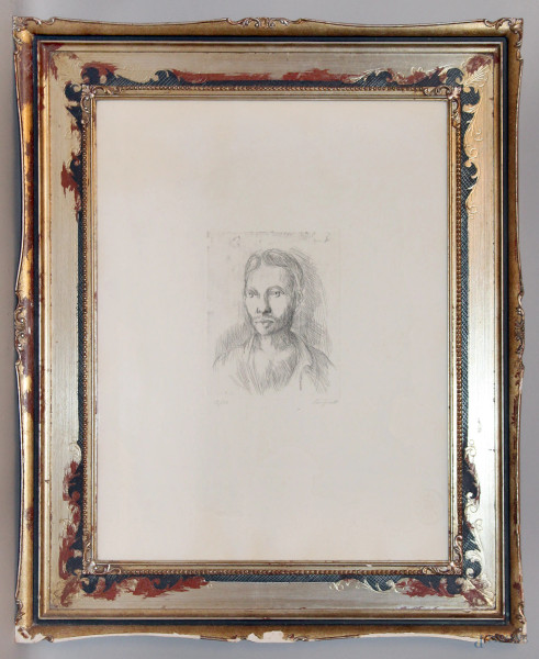 Domenico Purificato - Giovinetto, litografia 12/50, entro cornice