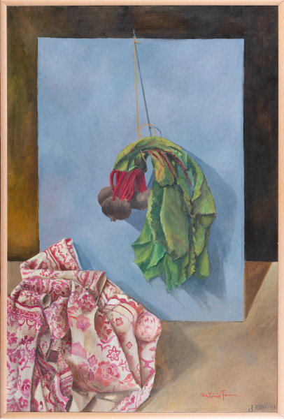 Antonio Farina, Rape Rosse, 1999, olio su tela, cm 80x120, firmato in basso a destra, entro cornice