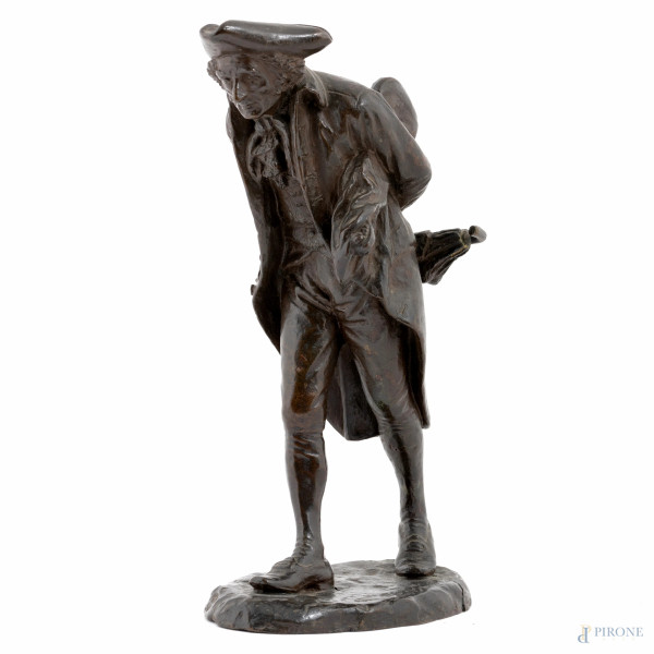 Musicista, XX secolo, scultura in bronzo da Giovanni Battista Amendola, altezza cm 26, (rotture, segni di usura)