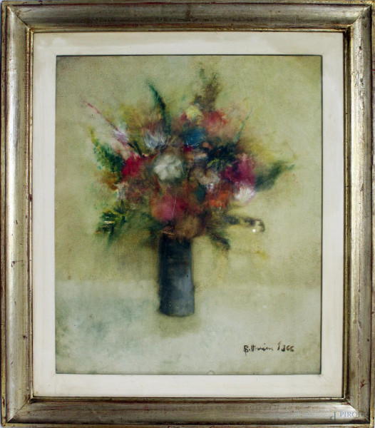 Lido Bettarini - Vaso con fiori, olio su tela, cm 60 x 50, datato 1966, entro cornice.