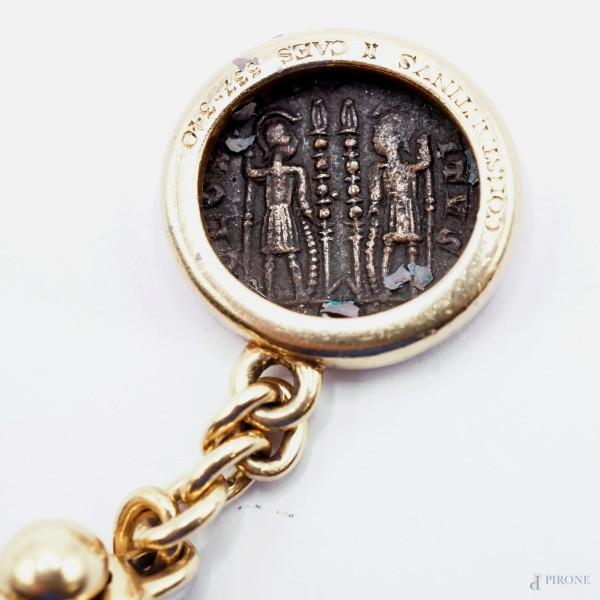 Portachiavi Bulgari in oro 750 con moneta raffigurante Costantino II, incisione sul retro "Costan...
