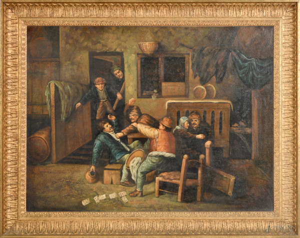 Il baro, XX secolo, olio su tela, cm 59,5x79,5 entro cornice