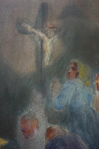 Amelia Mecherini (Firenze, 1886 – 1960), La preghiera, acquerello e matita su carta, firmato e da...