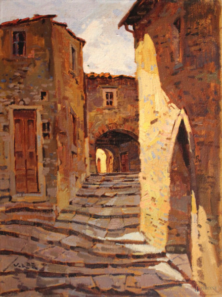 Angiolo Volpe - Castel del Piano, olio su tela, cm 60 x 80.