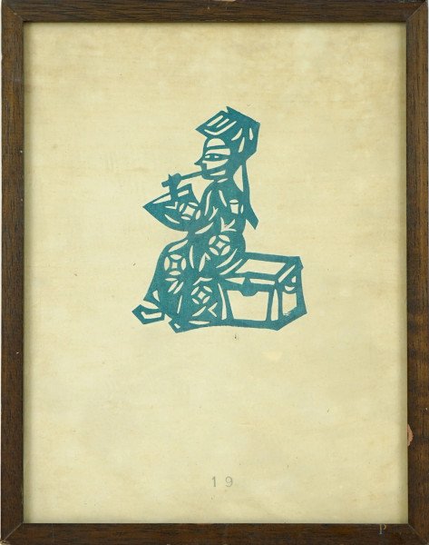 Senza titolo, xilografia, cm 23x17,5, arte orientale, XX secolo, entro cornice.