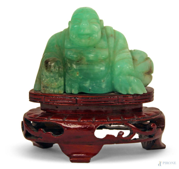 Budda, scultura in fluorite verde, H. 5,5 cm., Cina XX sec.