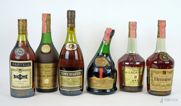 Selezione di 6 bottiglie di Cognac e Armagnac