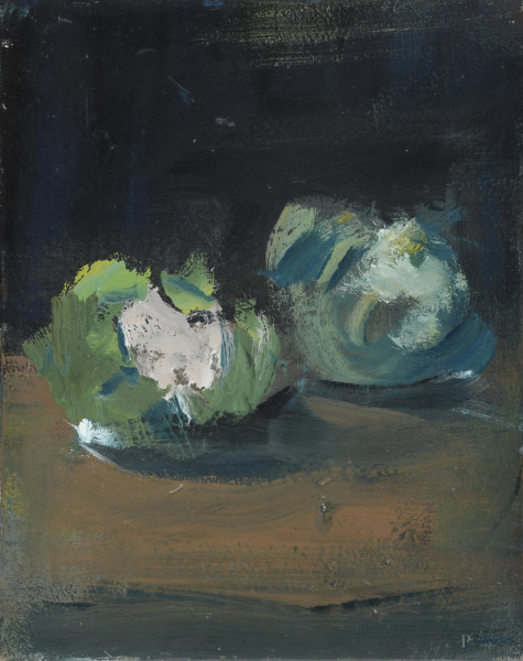 Edoardo Krumm (1916-1993), Natura morta a due elementi, tecnica mista su tela, cm 50x40, firmato al retro