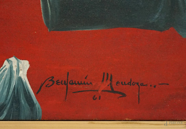 Equilibrium, olio su tela, firmato e datato in basso a sinistra Benjamin Mendoza [19]61, cm 86,5x...