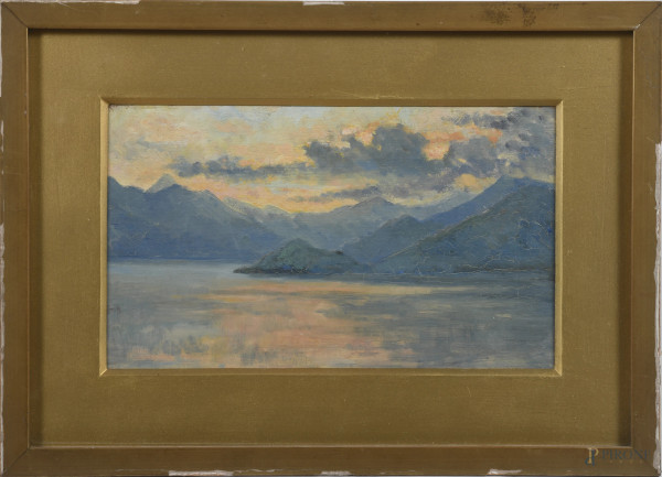 Balbianello, XX secolo, tecnica mista su tavoletta, cm 16x26, entro cornice, (segni di usura, craquelure, difetti)