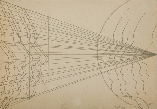 Mario Ceroli (1938), Astratto, litografia es. P.A, cm 25x35, firmato in basso a destra, (segni di umidità, foxing)