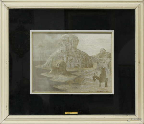Salvatore Fiume, Le isole, lastra incisa in argento 30x40 cm, entro cornice.