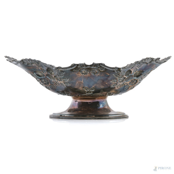 Alzata centrotavola in argento inglese, cm 10,5x29x22, peso gr 440