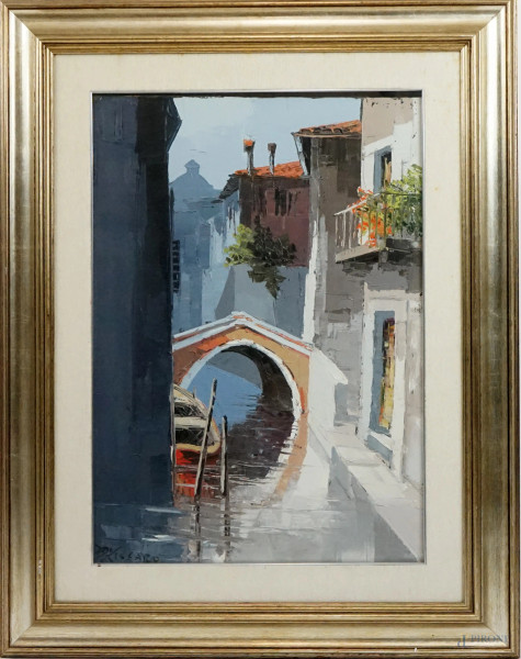 Venezia, olio su tela, cm 70x50, firmato fronte/retro, entro cornice