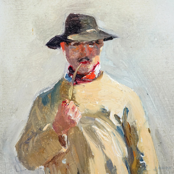 Doppio ritratto, olio su cartone applicato su cartone, firmato L. Crisconio, cm 20x26, entro corn...