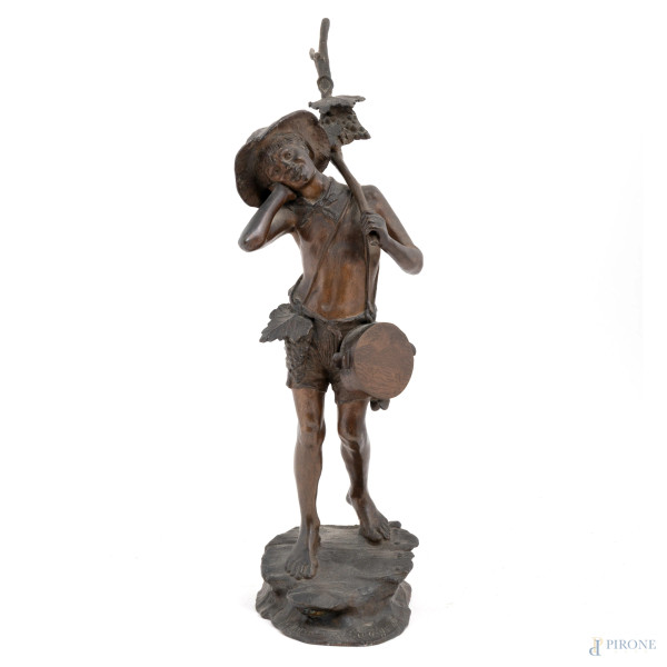 Scugnizzo alla festa di Piedigrotta, XIX-XX secolo, scultura in bronzo, altezza cm 38,5, iscritto alla base