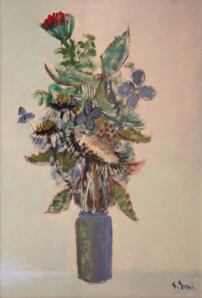 Giuseppe Succi - Natura morta con vaso di fiori, olio su tela, 50x70 cm, entro cornice