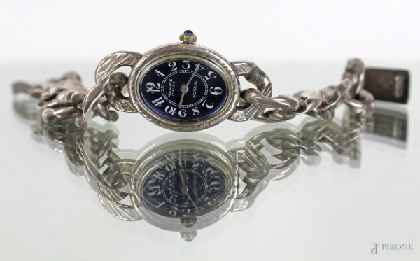 Orologio da polso in argento da donna, lunghezza cm 20, (meccanismo da revisionare)