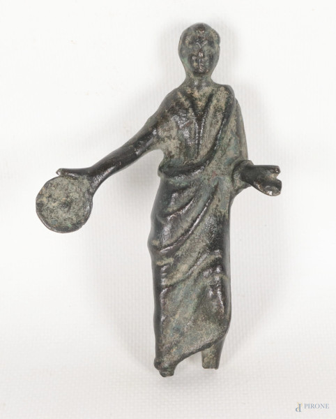 Sacerdotessa, XIX secolo, scultura in bronzo, altezza cm 13, (segni di usura, difetti, rotture, mancanze)