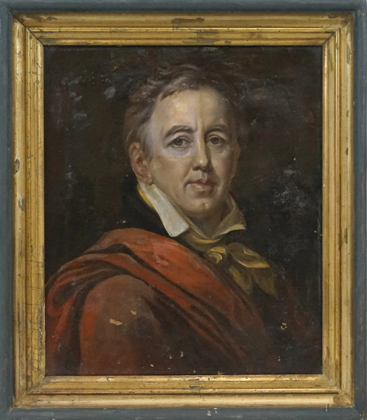 Ritratto d'uomo, olio su tela, cm 57x50, XIX secolo, entro cornice, (difetti e restauri).
