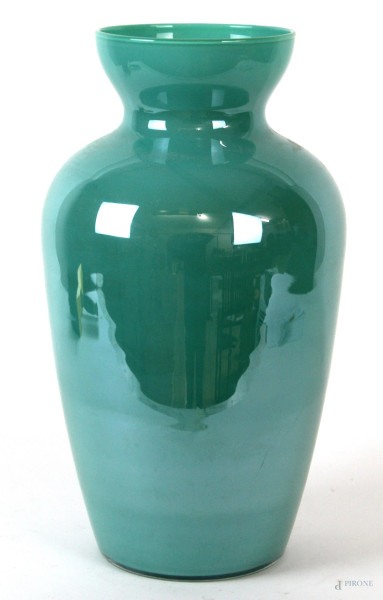 Vaso in vetro di Murano, color verde, altezza cm 33, XX secolo