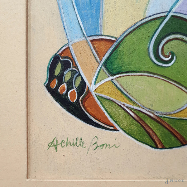 Achille Boni (XX sec.), Aeropittura tecnica mista su tavola, cm 20x14, firma in basso, con cornic...