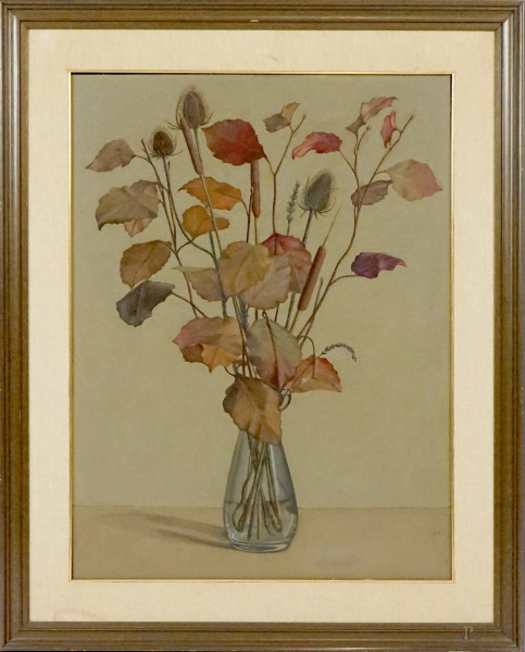 Pittore del XX secolo, Vaso di fiori, olio su masonite, cm 79x59, entro cornice.